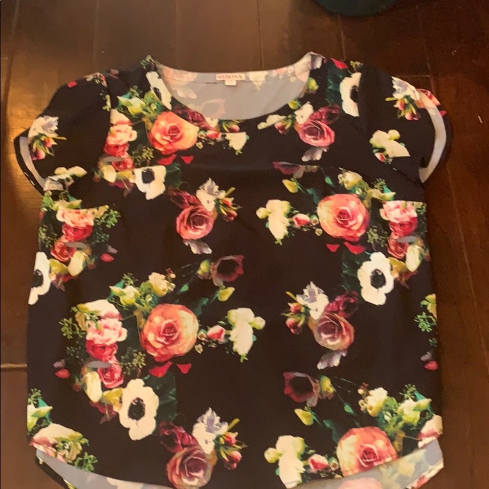 Black floral silk blouse